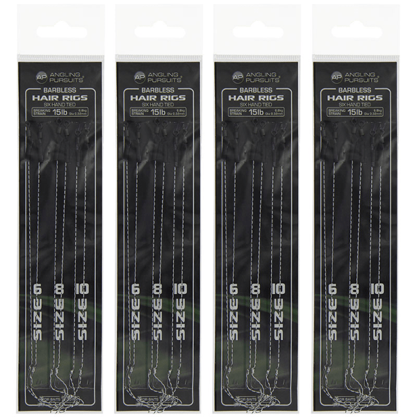 Carp Fishing Barbless Hair Rigs - Mixed Pack of 24 Hair Rigs sizes 6, 8, 10 - 1 - NGT Tackle Shop