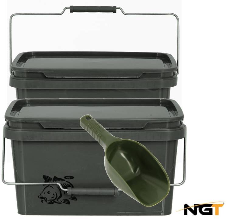 NGT Bait Buckets 2 x 5L with Spoon - NGT Tackle Shop