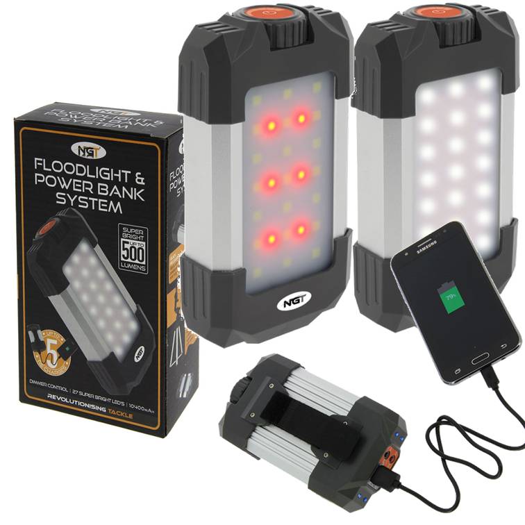 NGT Bivvy Flood Light 500 LUMENS 10400MAH Power Bank - 1 - NGT Tackle Shop