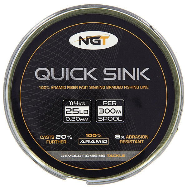 NGT Quick Sink Braid Carp Fishing Line Moss Green 20 - 25lb - Large 300m Spool - NGT Tackle Shop