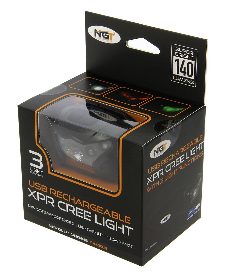 NGT XPR Head Torch Fishing Red Green White Light 140 Lumens Rechargeable Cree - NGT Tackle Shop