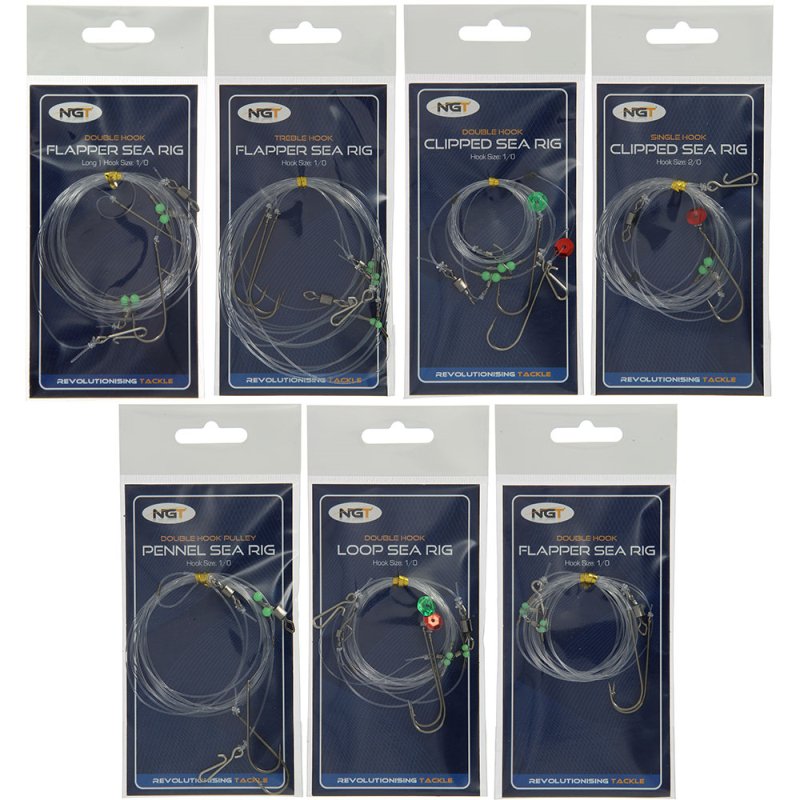 Sea Fishing Rigs x 7 NGT Pulley Rig Double & Single Hook Clipped Cod Bass - NGT Tackle Shop