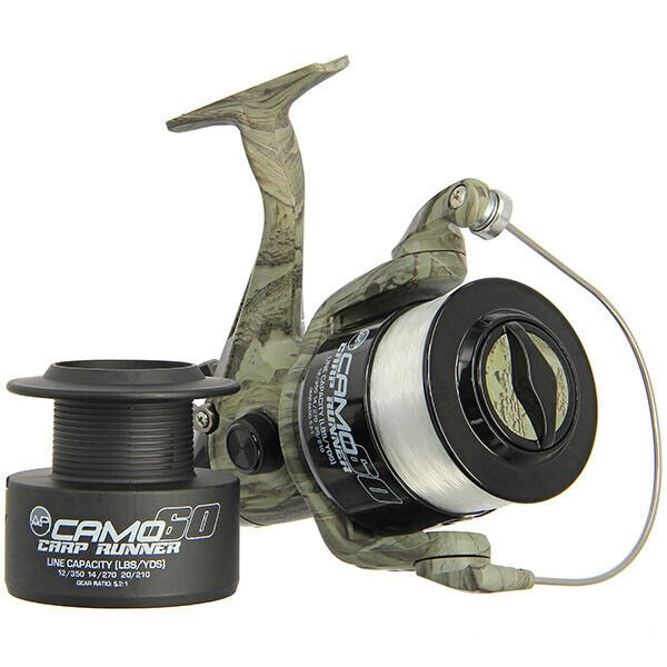 2 x Carp Fishing Reels Camo 60 Carp Runner Reel 3BB Spooled with 12lb Line - NGT Tackle Shop