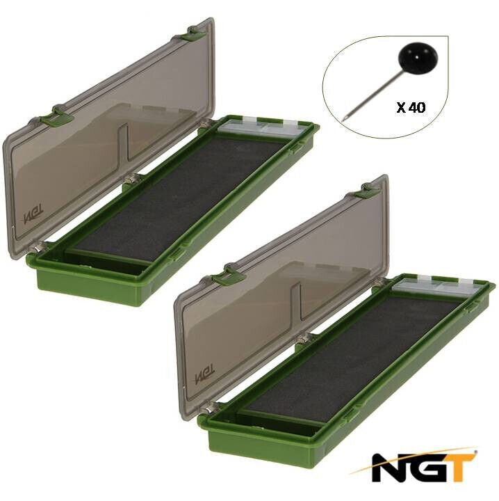 2 x NGT Carp Fishing Tackle Box Rig Board Wallet Plastic + 20 Pins For Hair Rigs - NGT Tackle Shop