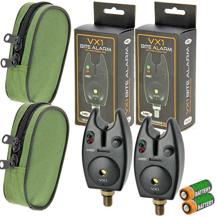 2 x NGT VX1 Bite Alarms Case & Batteries Carp Fishing - NGT Tackle Shop