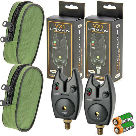 2 x NGT VX1 Bite Alarms Case & Batteries Carp Fishing - NGT Tackle Shop