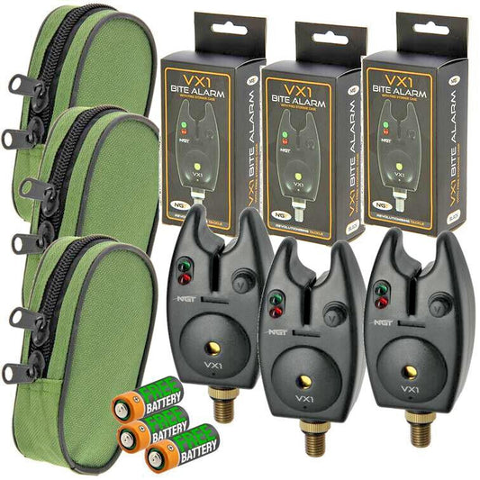 3 x NGT VX1 Bite Alarms with Case & Batteries Carp Fishing - NGT Tackle Shop