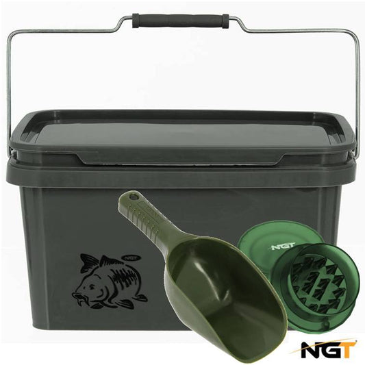 Bait Bucket Boilie Grinder & Baiting Spoon - NGT Tackle Shop