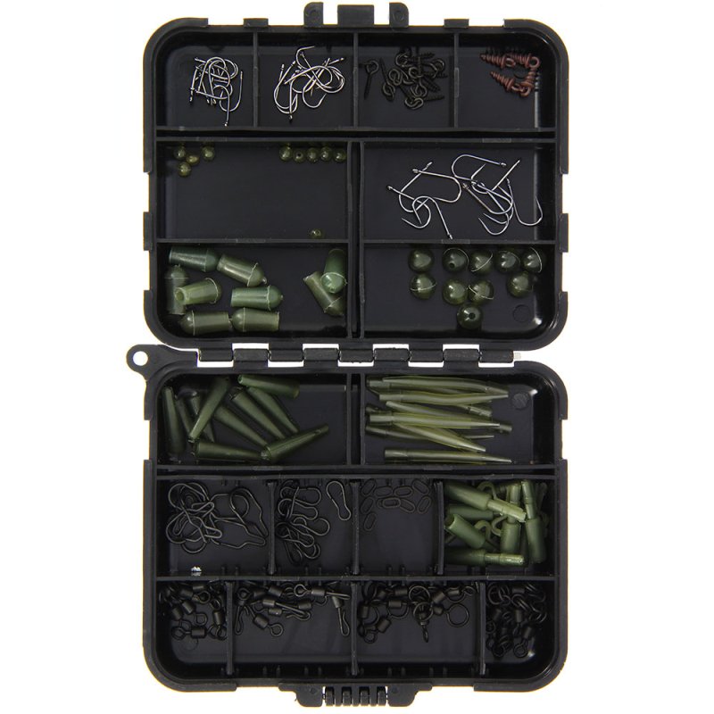 Fishing Terminal Tackle Carp Rig Accessory Box 175pc Hooks Beads Swivels Clips - NGT Tackle Shop