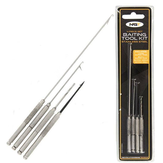NGT 4PC Baiting Tool Set Stainless Steel Carp Fishing Boilie Needle Bait Drill - NGT Tackle Shop