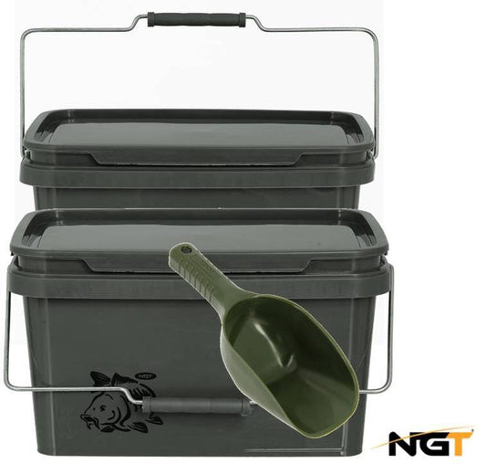 NGT Bait Buckets 2 x 5L with Spoon - NGT Tackle Shop