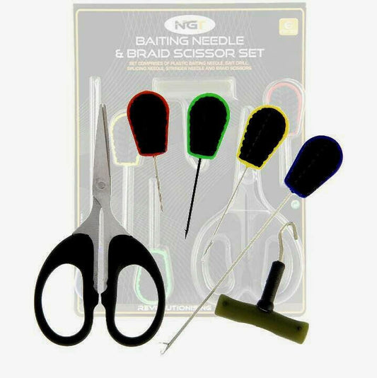 NGT BAITING NEEDLE TOOL SET BRAID SCISSORS KNOT PULLER CARP FISHING 6PC - NGT Tackle Shop