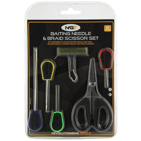 NGT BAITING NEEDLE TOOL SET BRAID SCISSORS KNOT PULLER CARP FISHING 6PC - NGT Tackle Shop