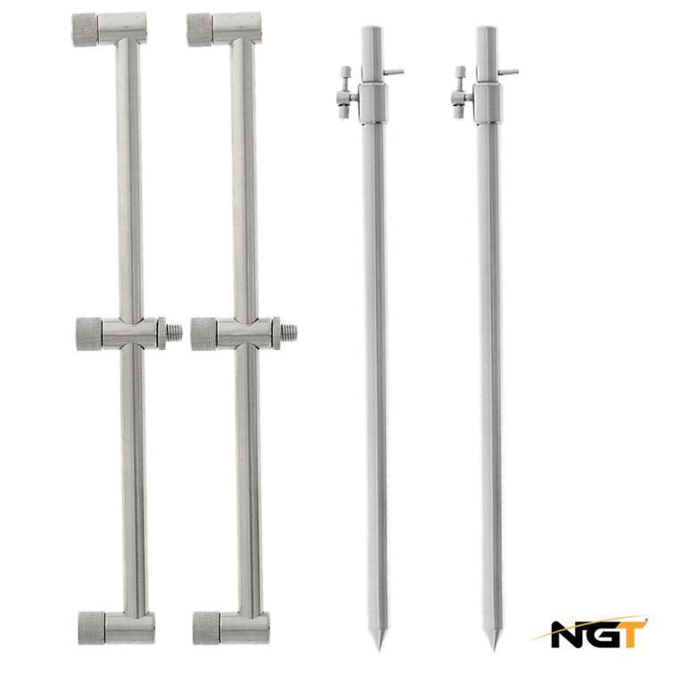 NGT BUZZ BAR SETS BANK STICKS STAINLESS STEEL CARP FISHING 2 / 3 ROD SETS - NGT Tackle Shop