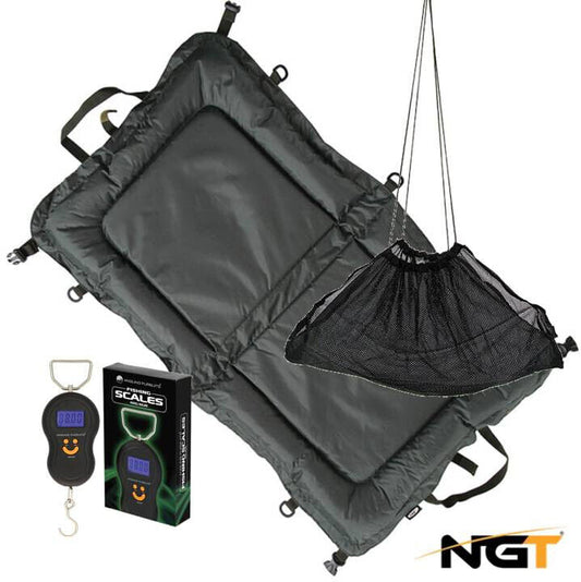 NGT Carp Fishing Beanie Unhooking Mat Weigh Sling & Digital Scales Landing Set - NGT Tackle Shop
