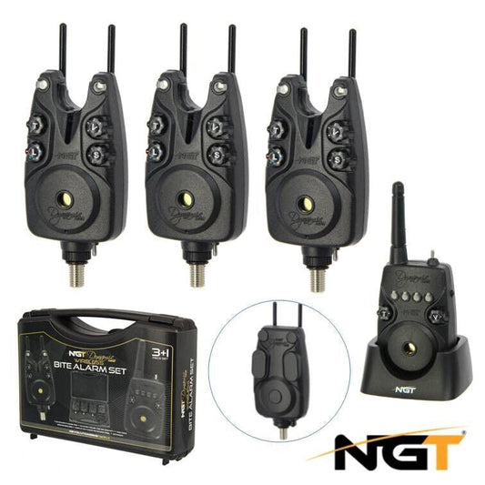NGT Carp Fishing Bite Alarm Set Dynamic MK2 Wireless 3 Alarms Covers & Receiver - NGT Tackle Shop