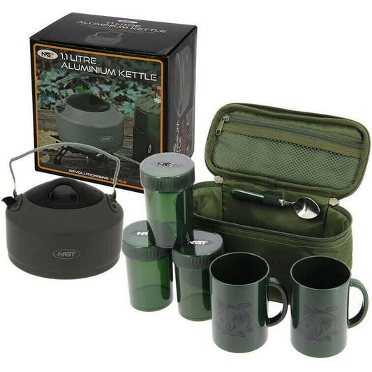 NGT Carp Fishing Kettle Brew Kit Set 2 Cups 3 Pots Tea Case Camping Outdoors - NGT Tackle Shop