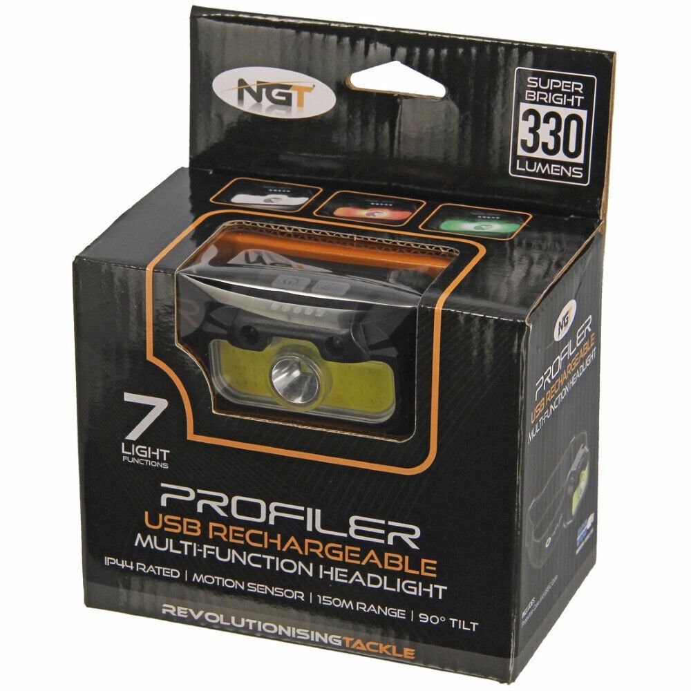 NGT Head Torch Profiler Headlamp Fishing Red Green White 330 Lms Rechargeable Sensor Beam - NGT Tackle Shop