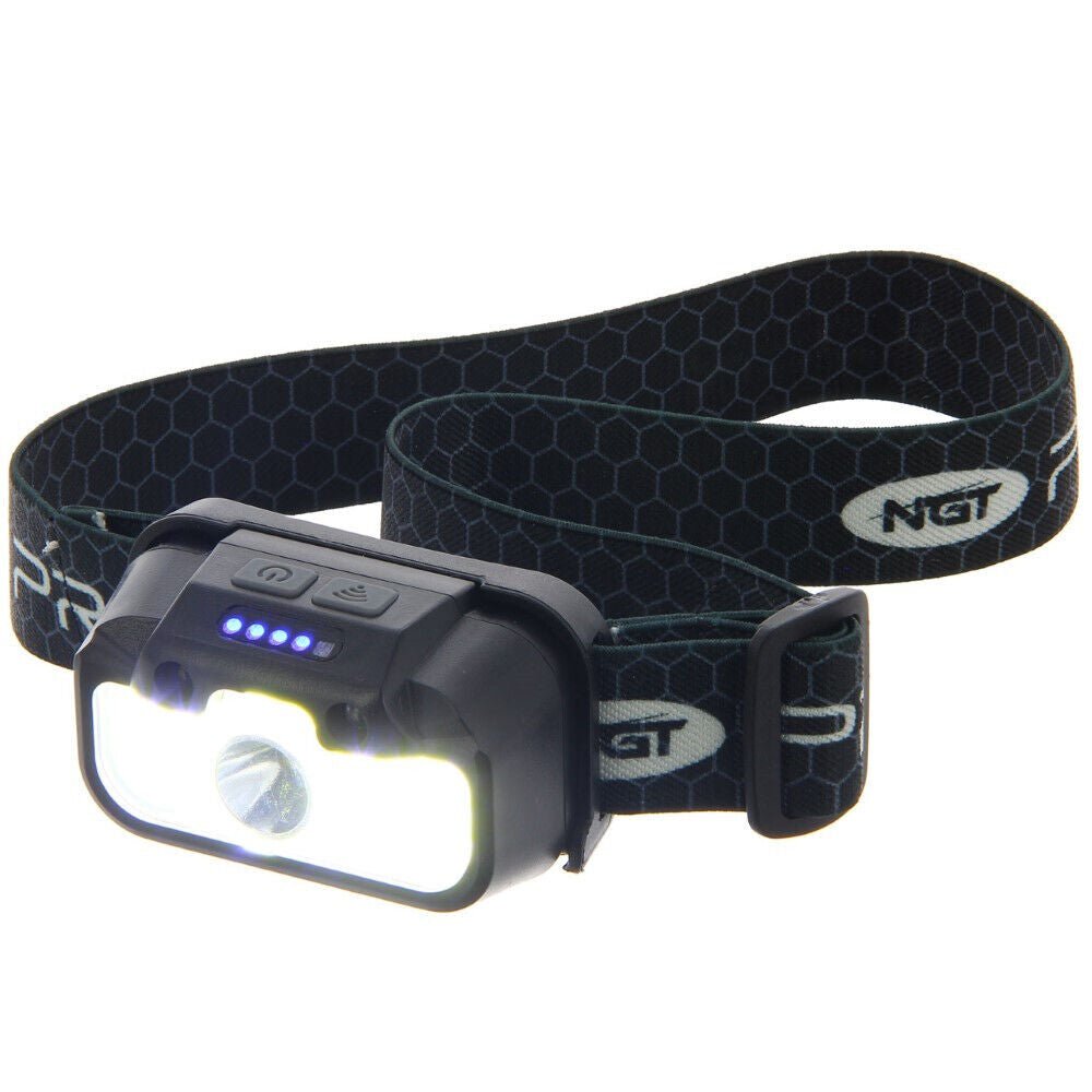 NGT Head Torch Profiler Headlamp Fishing Red Green White 330 Lms Rechargeable Sensor Beam - NGT Tackle Shop