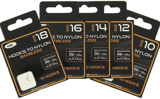 NGT HOOKS TO NYLON Barbless x 50 Coarse Match Float Fishing Hook 10 12 14 16 18 - NGT Tackle Shop