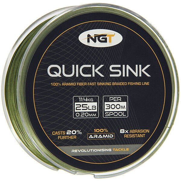 NGT Quick Sink Braid Carp Fishing Line Moss Green 20 - 25lb - Large 300m Spool - NGT Tackle Shop