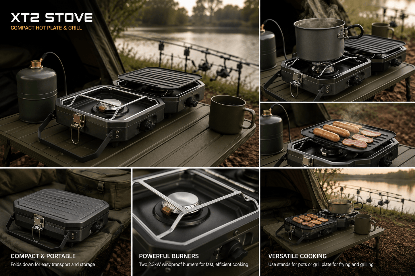 NGT XT Stove Twin Double Gas Carp Fishing Camping Cooker Griddle Plate & Case -2 - NGT Tackle Shop