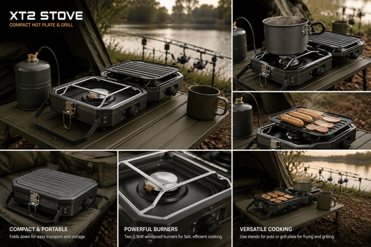 NGT XT Stove Twin Double Gas Carp Fishing Camping Cooker Griddle Plate & Case -2 - NGT Tackle Shop