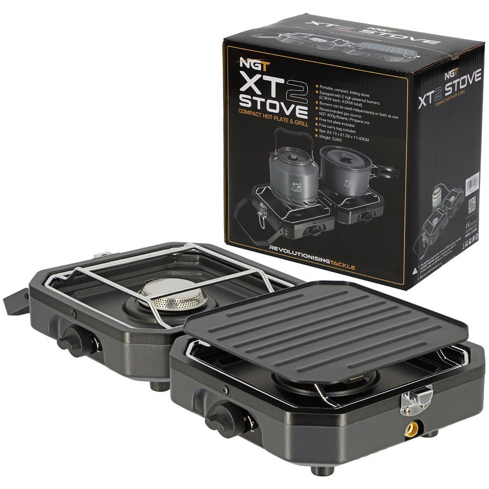 NGT XT Stove Twin Double Gas Carp Fishing Camping Cooker Griddle Plate & Case -3 - NGT Tackle Shop