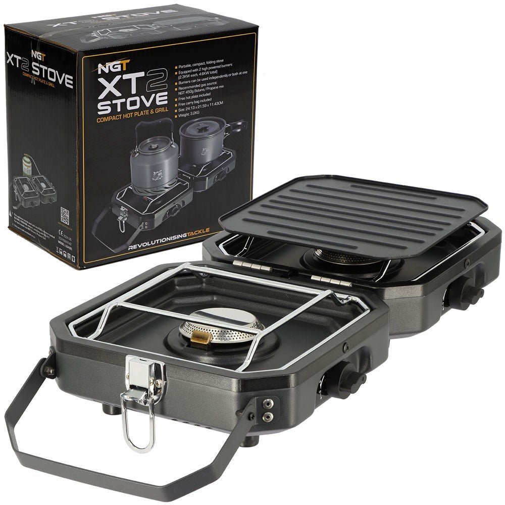 NGT XT Stove Twin Double Gas Carp Fishing Camping Cooker Griddle Plate & Case -1 - NGT Tackle Shop