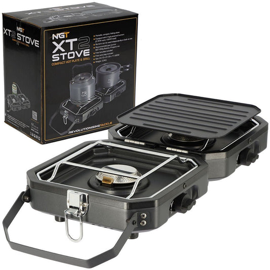 NGT XT Stove Twin Double Gas Carp Fishing Camping Cooker Griddle Plate & Case -1 - NGT Tackle Shop
