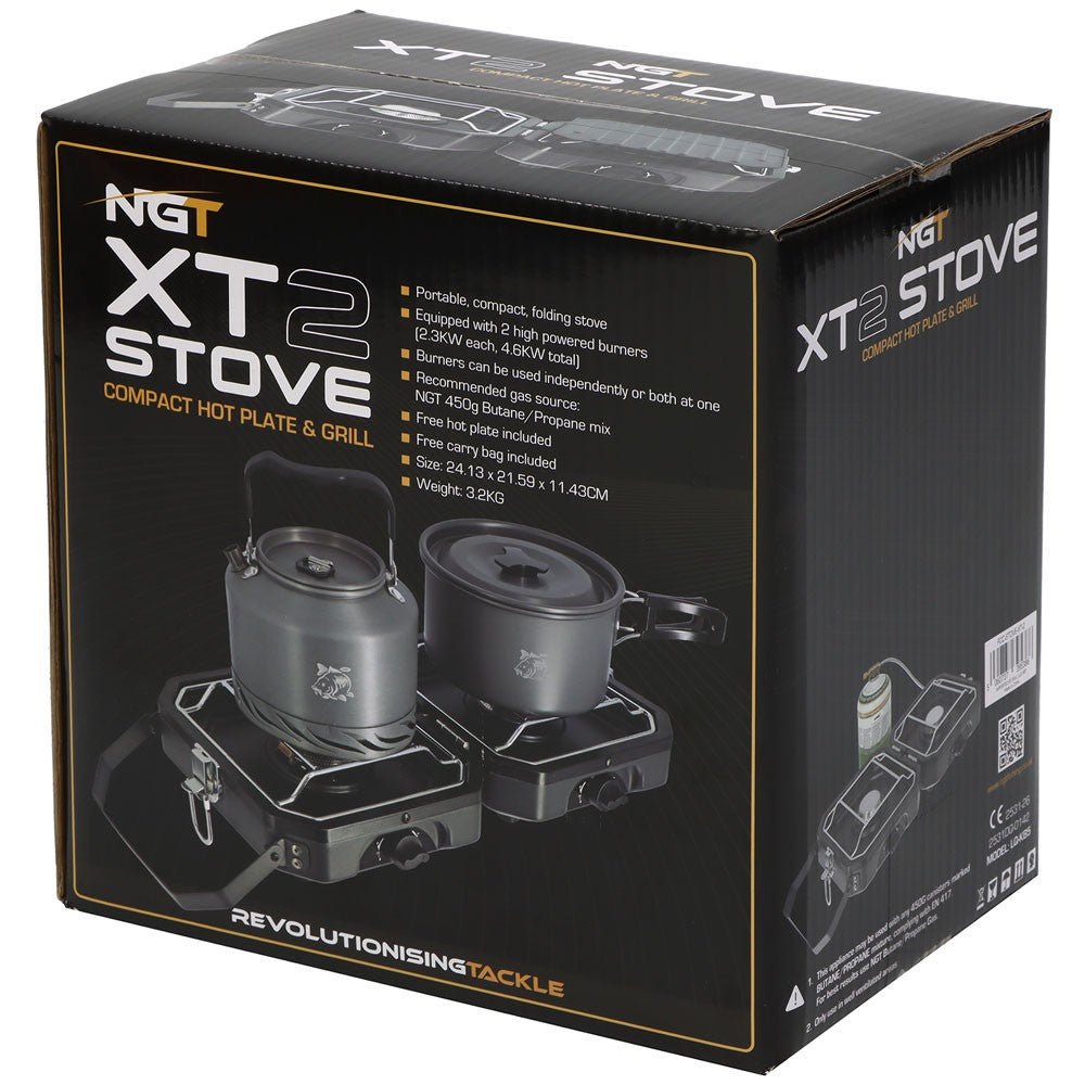 NGT XT Stove Twin Double Gas Carp Fishing Camping Cooker Griddle Plate & Case -4 - NGT Tackle Shop
